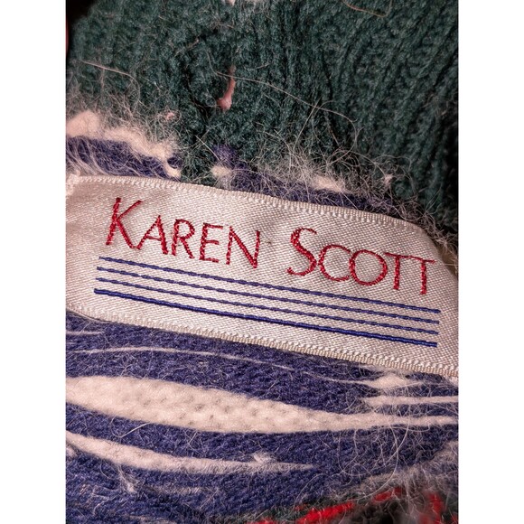 Vintage 80s Karen Scott Cat Sweater Medium Fair Isle Angora Blend Christmas Cozy - Picture 9 of 10